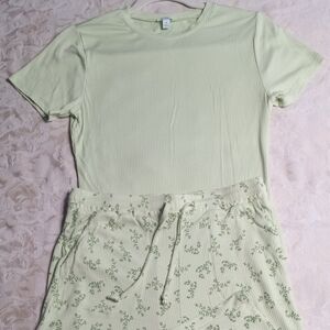 dip Sleepwear Light Green Ribbed Top & Lounge Pants